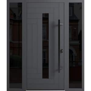0130 60 in. x 80 in. Left-hand/Inswing 2 Sidelights Tinted Glass Grey Steel Prehung Front Door with Hardware