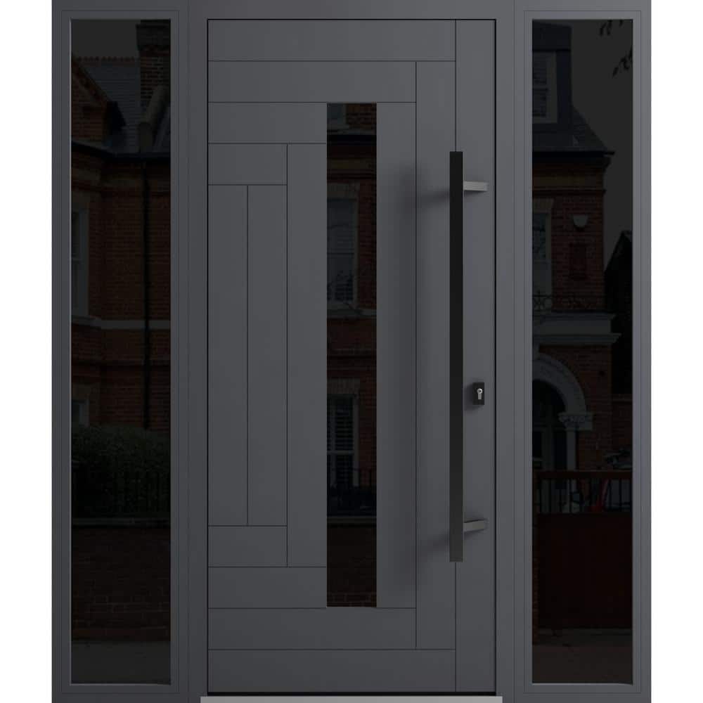 0130 64 in. x 80 in. Left-hand/Inswing 2 Sidelights Tinted Glass Grey Steel Prehung Front Door with Hardware price history on PriceWatchPro