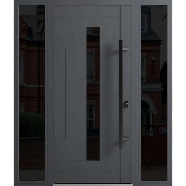 VDOMDOORS 0130 68 in. x 80 in. Left-hand/Inswing 2 Sidelights Tinted Glass Grey Steel Prehung Front Door with Hardware