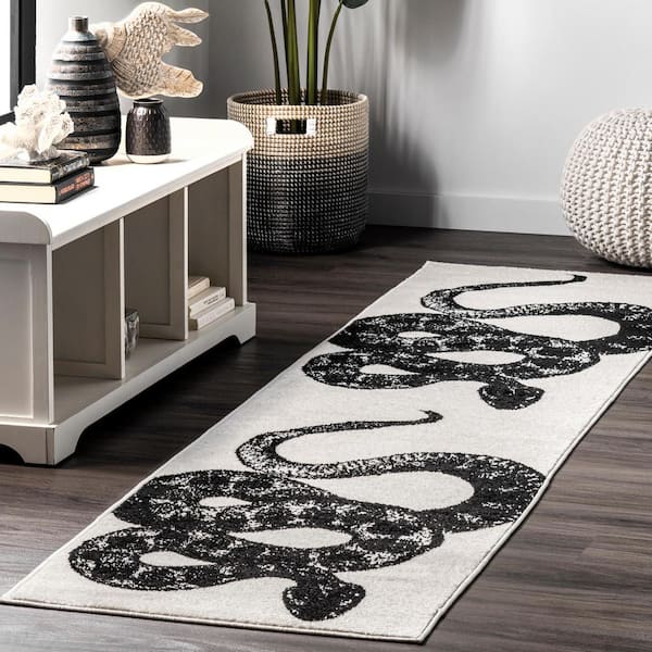 Thomas Paul Serpent Black and White 2 ft. 5 in. x 9 ft. 6 in. Indoor Runner Rug