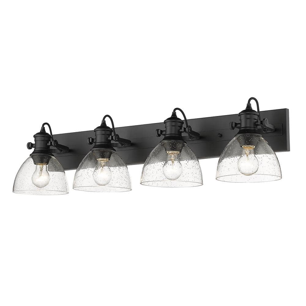Hines Transitional 4-Light Matte Black Semi-Flush Bowl with Seeded Glass
