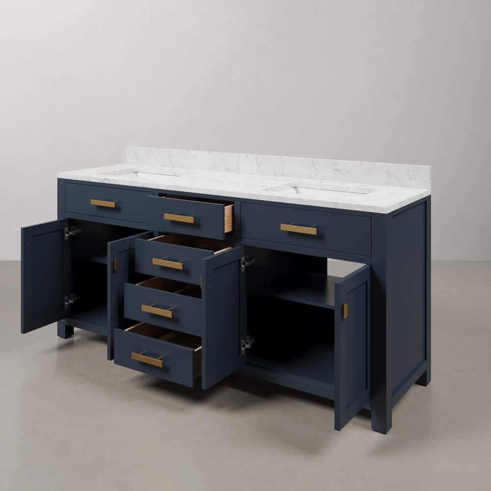 Madison 72" Monarch Blue Double Sink Vanity with Carrara Marble Top