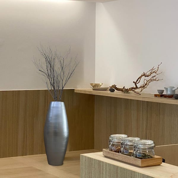 Uniquewise Bamboo Cylinder Floor Vase  - Handcrafted Tall Decorative Vase - Ideal for Dining Room, Living Room, 27 in. Silver