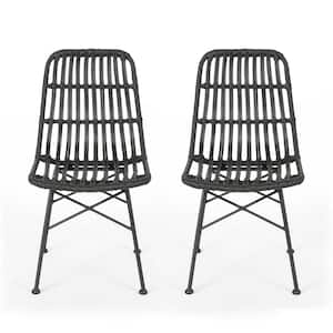 Sawtelle Black Faux Rattan Outdoor Patio Dining Chairs (2-Pack)