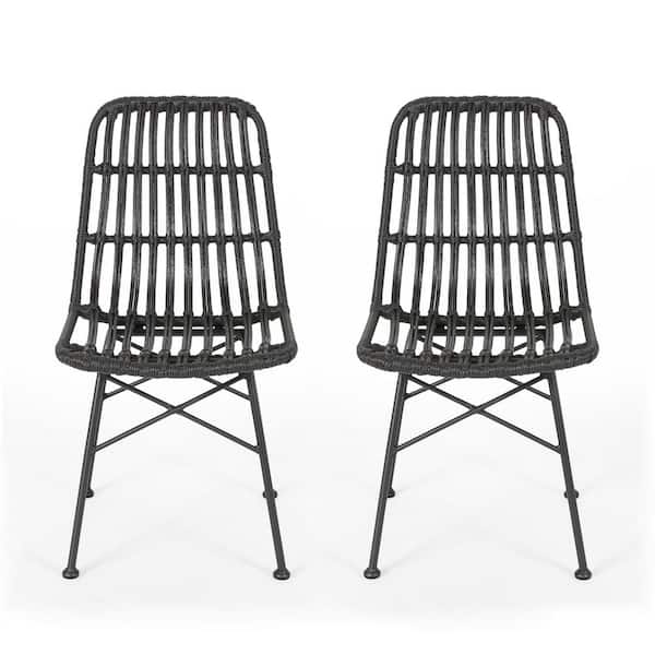 Sawtelle Black Faux Rattan Outdoor Patio Dining Chairs (2-Pack)