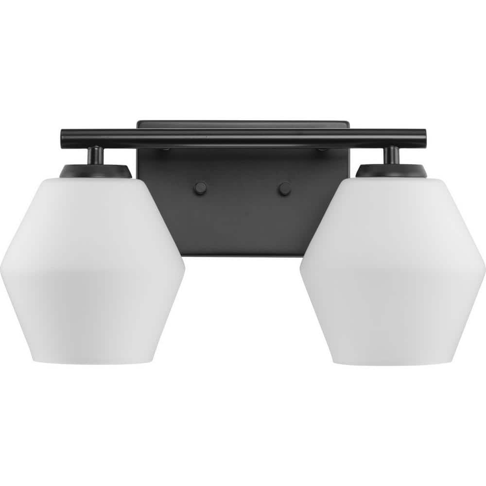 Matte Black and Opal Glass 2-Light Vanity Fixture