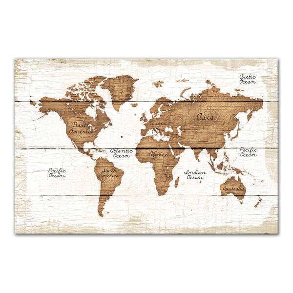 DESIGNS DIRECT 24 in. x 36 in. ''Distressed Wood World Map'' Printed Canvas Wall Art