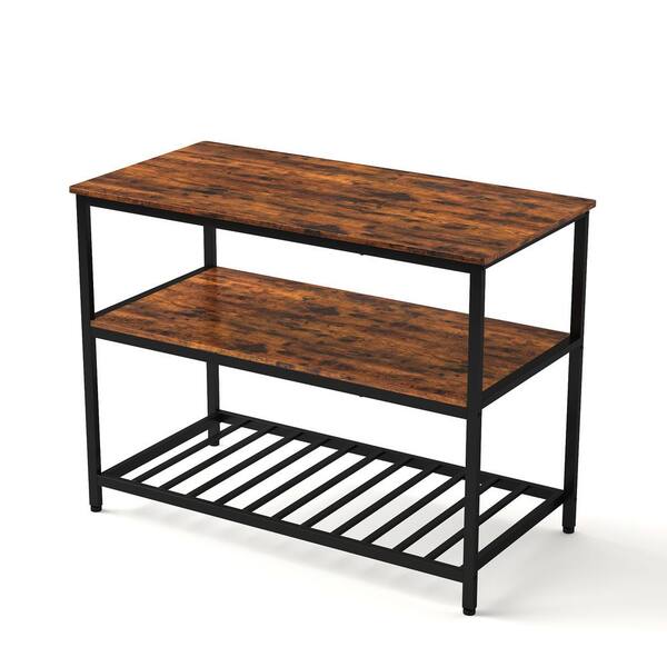 3 Shelves Kitchen Island Industrial Wood and Metal Bar Table w