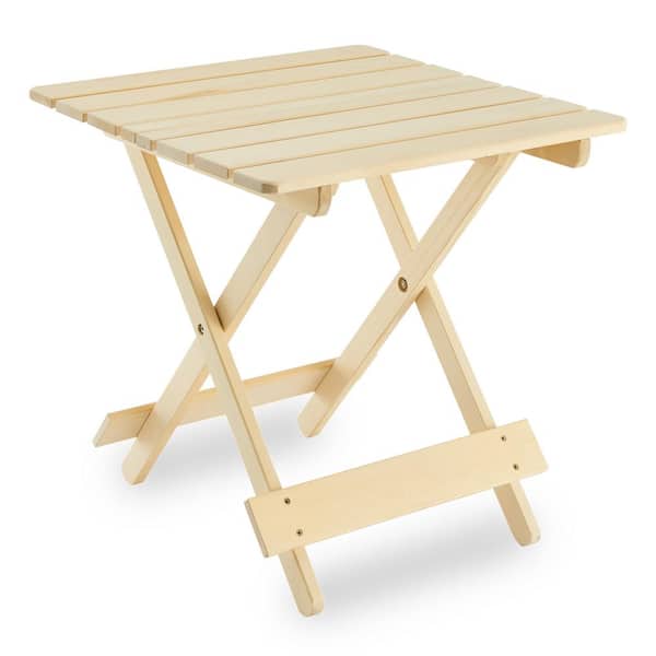 Tunearary 19.69 in. x 19.29 in. x 19.69 in. Outdoor Wooden Adirondack Patio Side Table, Natural Color, Garden Patio Coffee Table