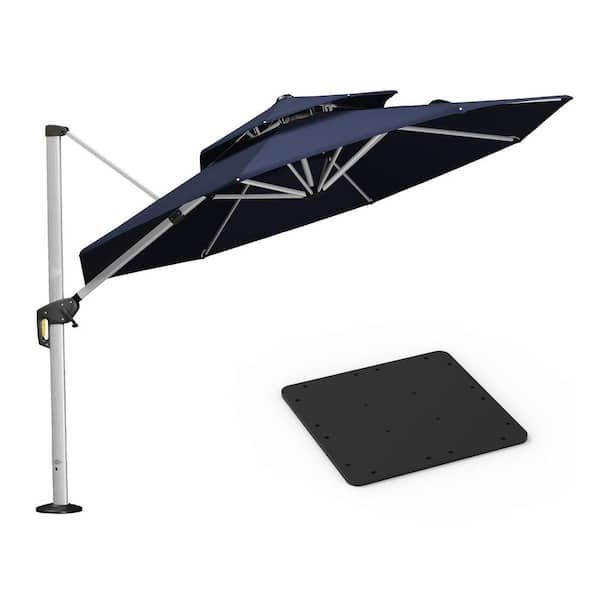 PURPLE LEAF 10 ft. Octagon High-Quality Aluminum Cantilever Polyester Outdoor Patio Umbrella with Base Plate, Navy Blue