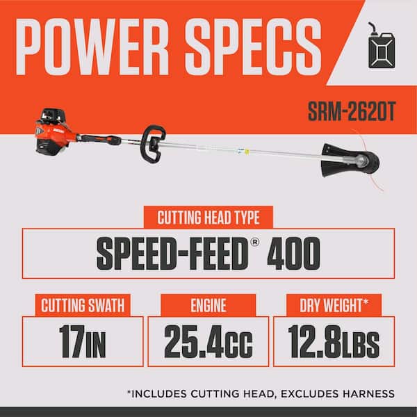 25.4 cc Gas 2-Stroke X Series Pro Straight Shaft String Trimmer with High Torque Gear Ratio and Speed-Feed Bump Head