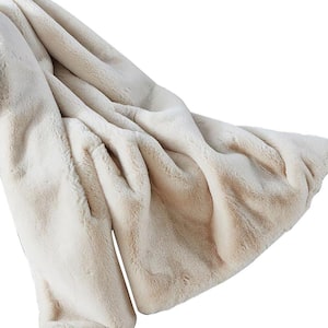Beige Faux Fur Throw Blanket 50 in. x 60 in. Cozy Plush Throw Blanket for Couch Sofa Bed