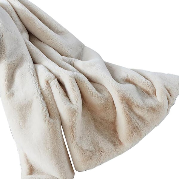 Seafuloy Beige Faux Fur Throw Blanket 50 in. x 60 in. Cozy Plush Throw ...