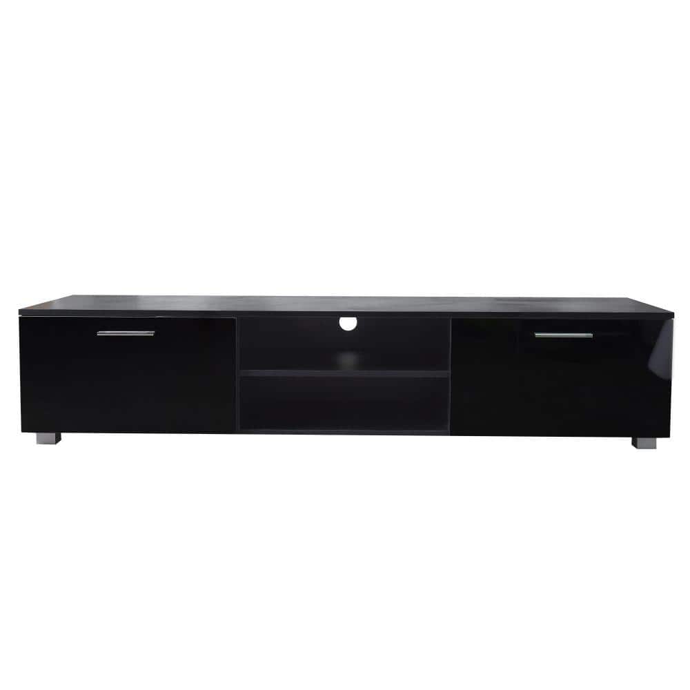 63 in. Black TV Stand with 2-Storage Cabinet Fits TVs up to 70 in. with Op