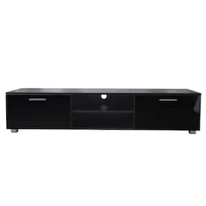 63 in. Black TV Stand with 2-Storage Cabinet Fits TV's up to 70 in. with Open Shelves