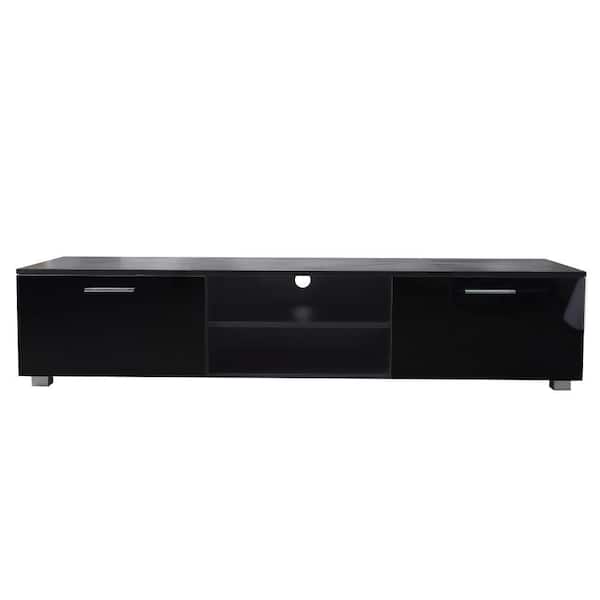 Unbranded 63 in. Black TV Stand with 2-Storage Cabinet Fits TV's up to 70 in. with Open Shelves
