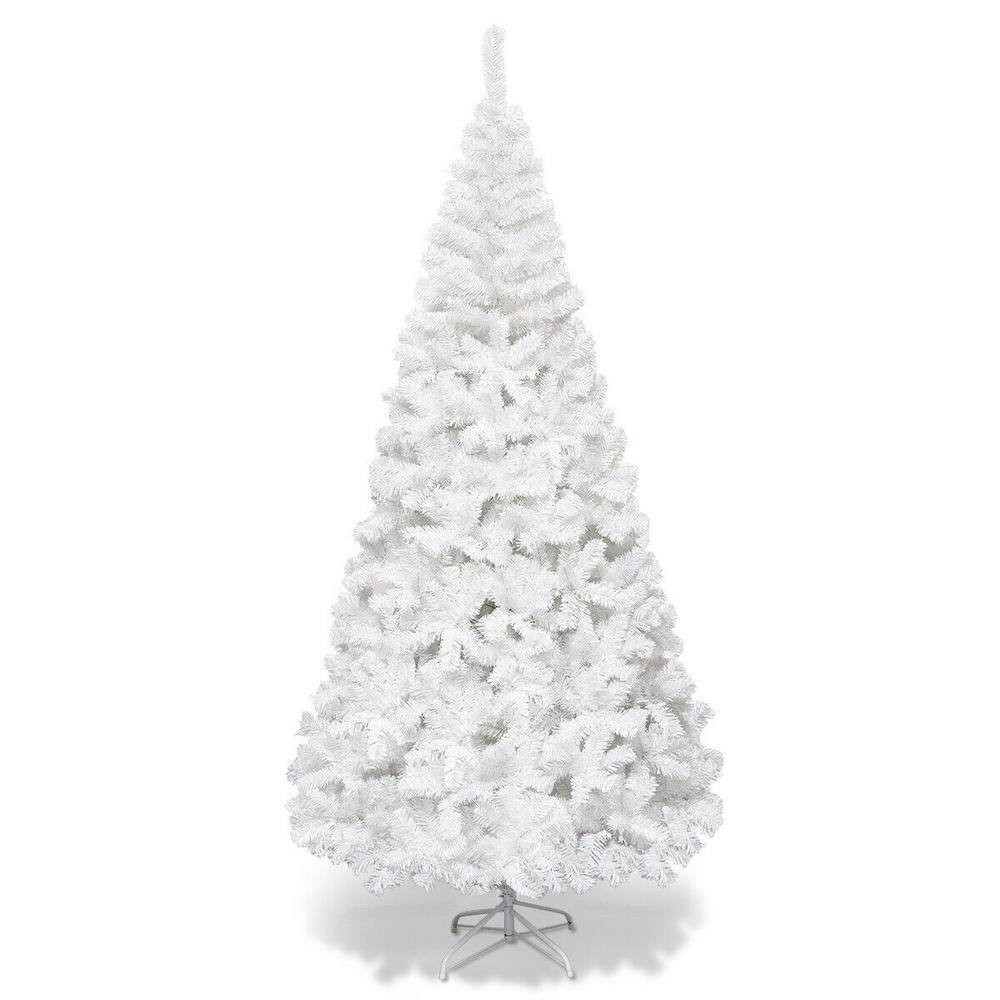 WELLFOR 7 ft. White Unlit Full PVC Regular Artificial Christmas Tree with Solid Metal Stand CM