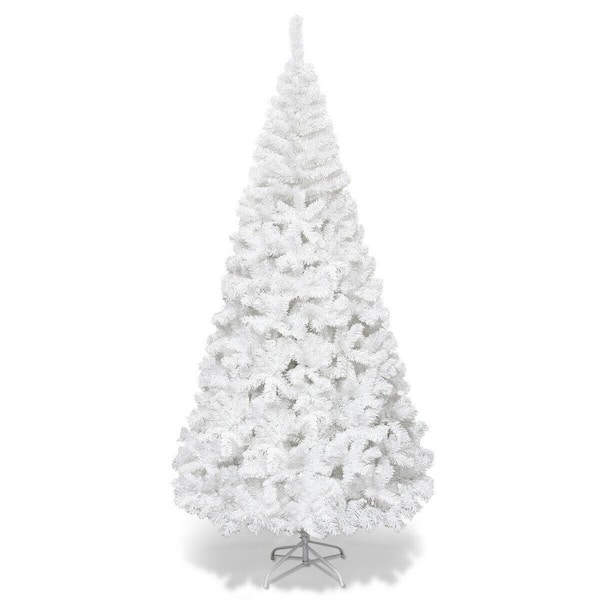 WELLFOR 7 ft. White Unlit Full PVC Regular Artificial Christmas Tree with Solid Metal Stand