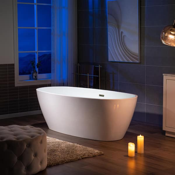WOODBRIDGE 71 in. Acrylic Flat Bottom Double Ended Bathtub with Brushed Nickel Overflow and Drain Included in White