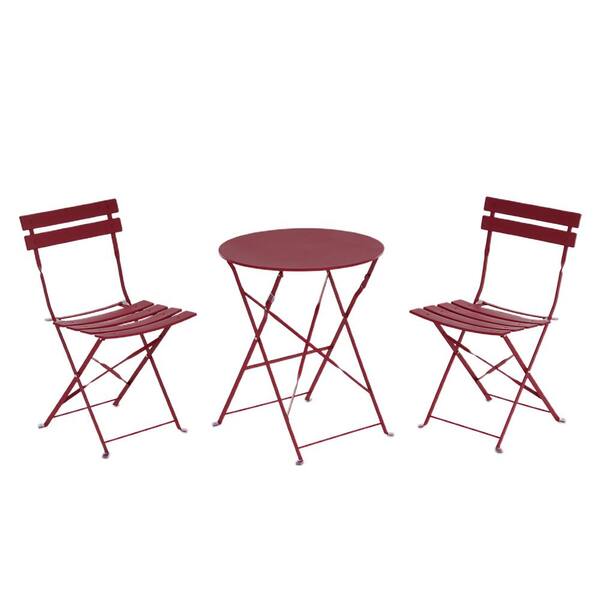Unbranded Red Folding 3-Piece Metal Outdoor Bistro Set for Patio and Yard