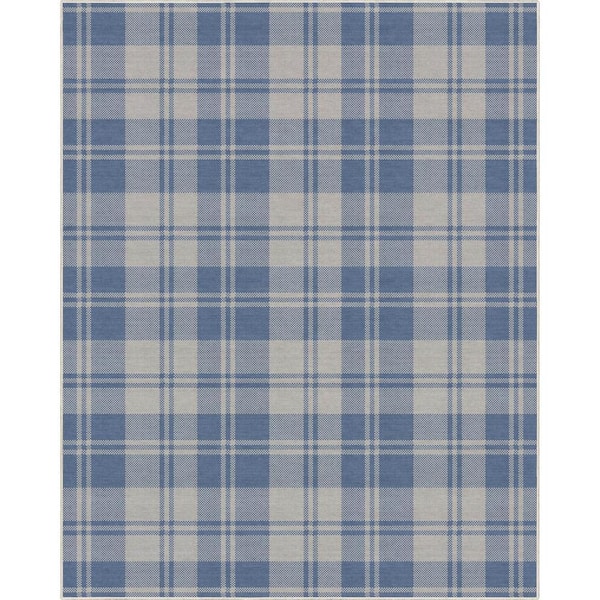 Blue 9 ft. 10 in. x 13 ft. Apollo Plaid Farmhouse Geometric Area Rug