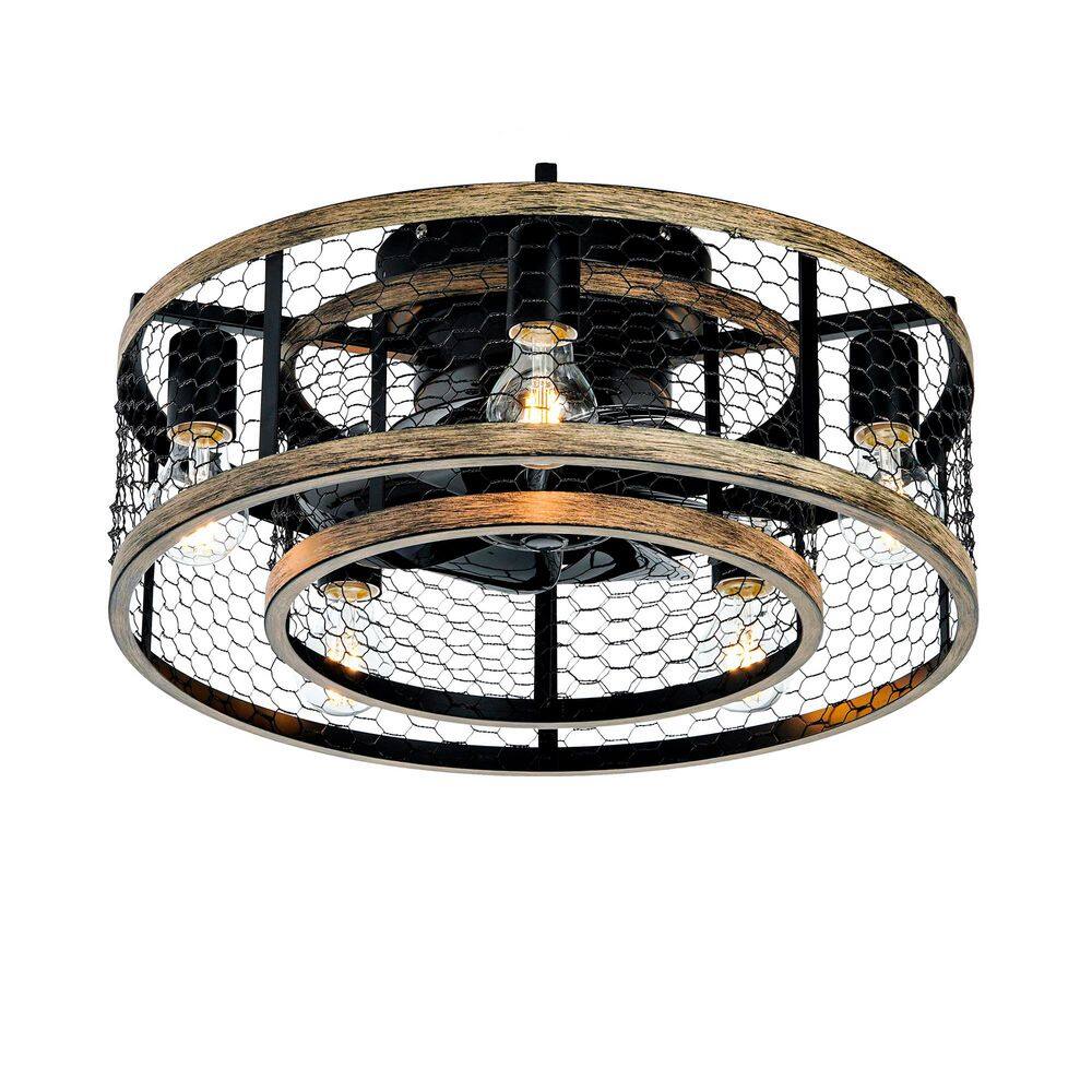 Luxrity 20 in. Indoor Black Farmhouse Metal Drum Caged Fandelier Flush Mount Ceiling Fan with Light and Remote Included price history on PriceWatchPro