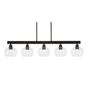 Albany 60-Watt 5-Light Espresso Linear Pendant Light with Clear Bubble Glass Shades and No Bulbs Included