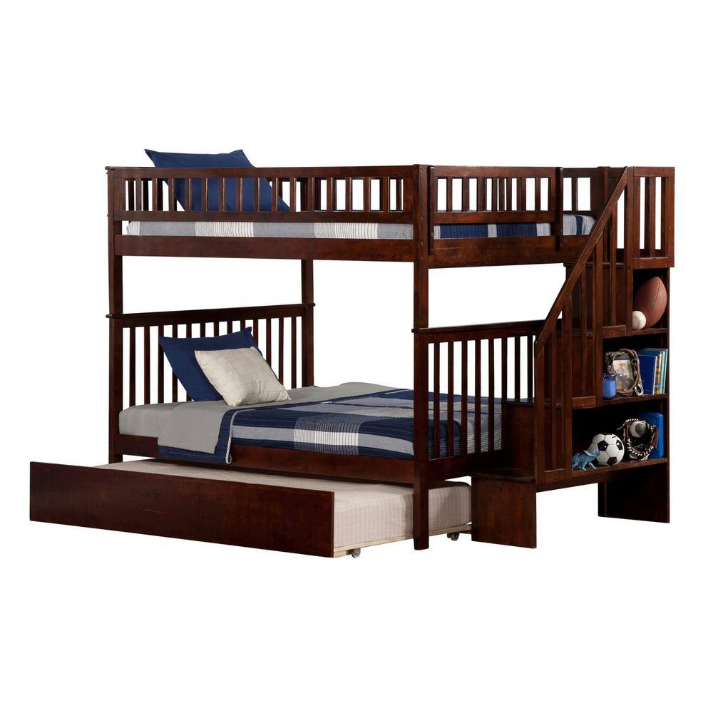 Details about   Leo & Lacey Twin Over Full Trundle Bunk Bed in Walnut 