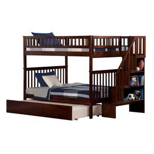 Woodland Walnut Full Over Full Staircase Bunk Bed with Twin Size Urban Trundle Bed