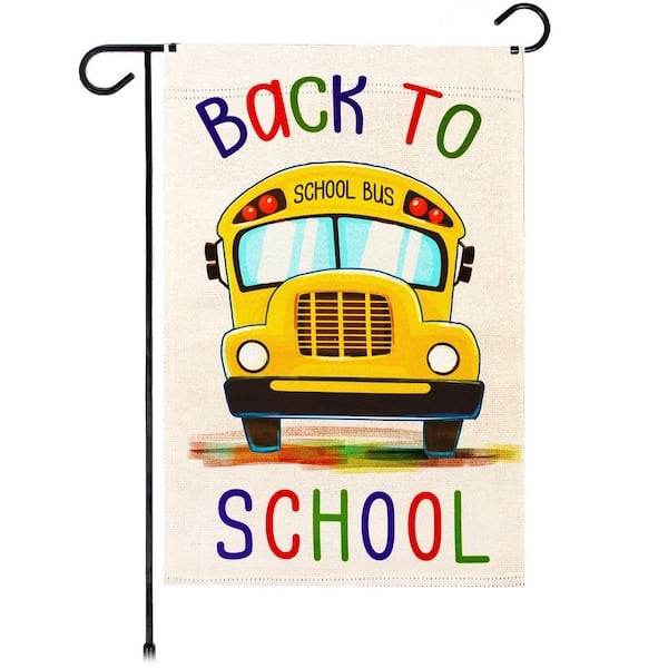 1 ft. x 1.5 ft. Polyester Back to School Bus 2-Sided Garden Flag Printed Blockout