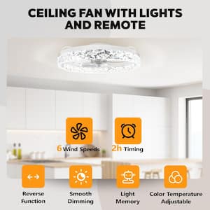 20 in. Indoor White Crystal Ceiling Fan with Light and Remote, Flush Mount LED Ceiling Fan, Dimmable for Bedroom