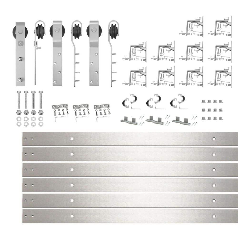 12 ft./144 in. Brushed Nickel Inverted Bent Triple Track Bypass Sliding Barn Door Track and Hardware Kit for Triple Door price history on PriceWatchPro
