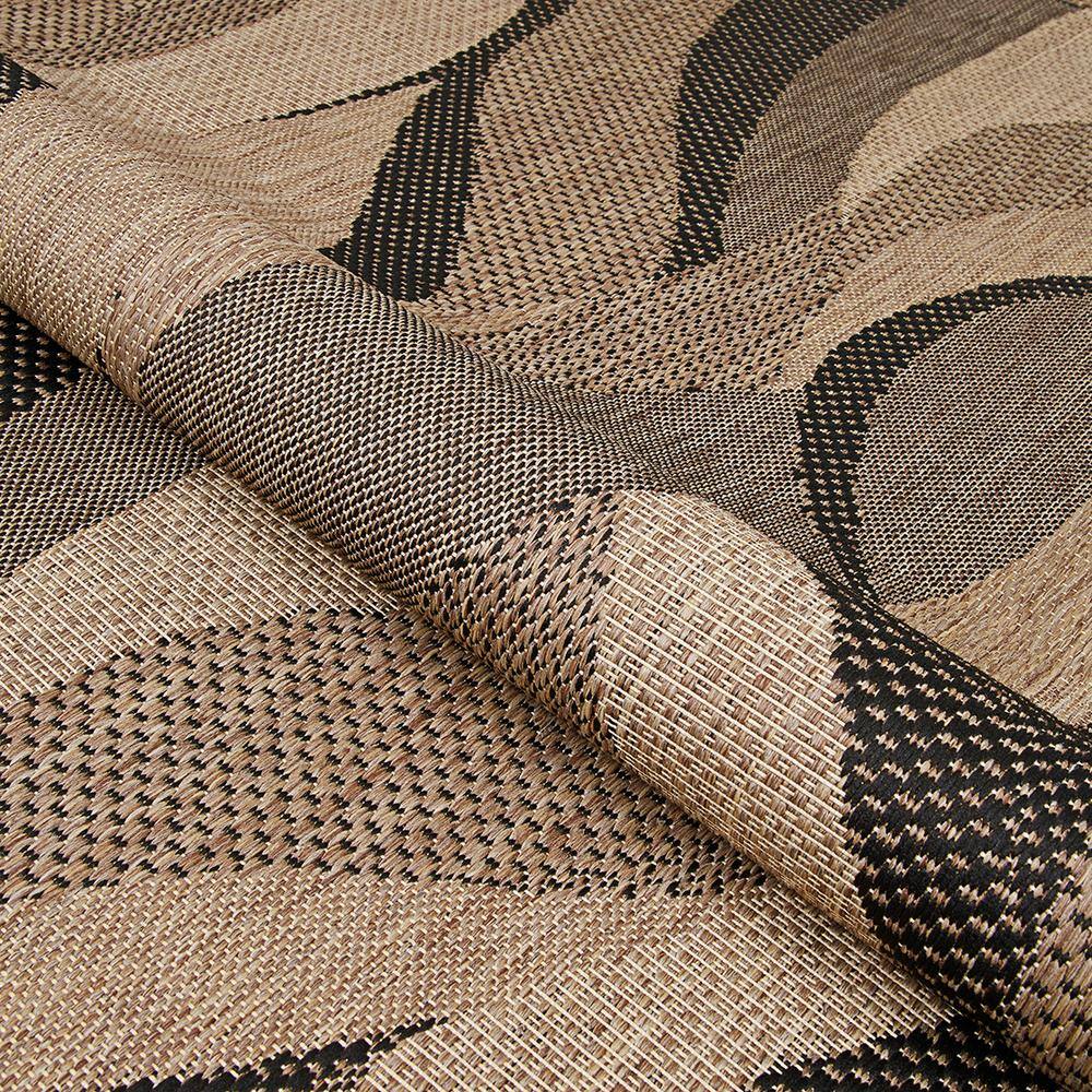 Black and Natural Flat Woven Synthetic Runner Rug