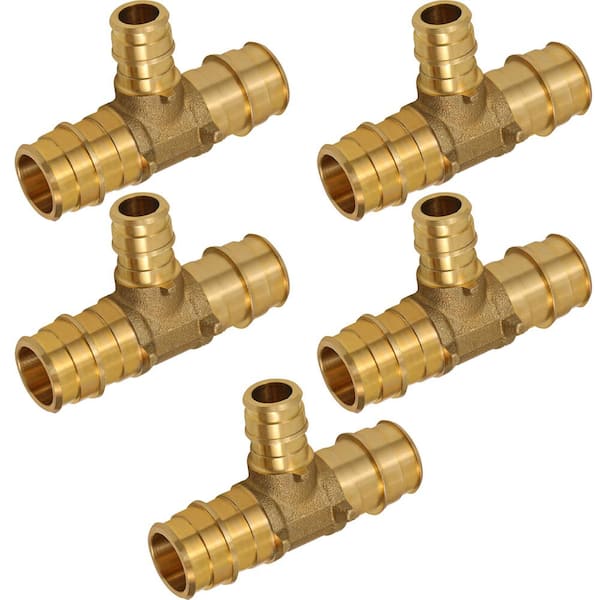 PLUMBFLEX 1 in. x 3/4 in. x 1/2 in. 90° PEX A Expansion Pex Reducing Tee, Lead Free Brass For Use in Pex A-Tubing (Pack of 5)