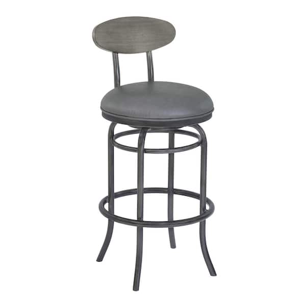 Armen Living Cobie 26 in. Counter Height Metal Swivel Bar Stool in Vintage Gray Faux Leather