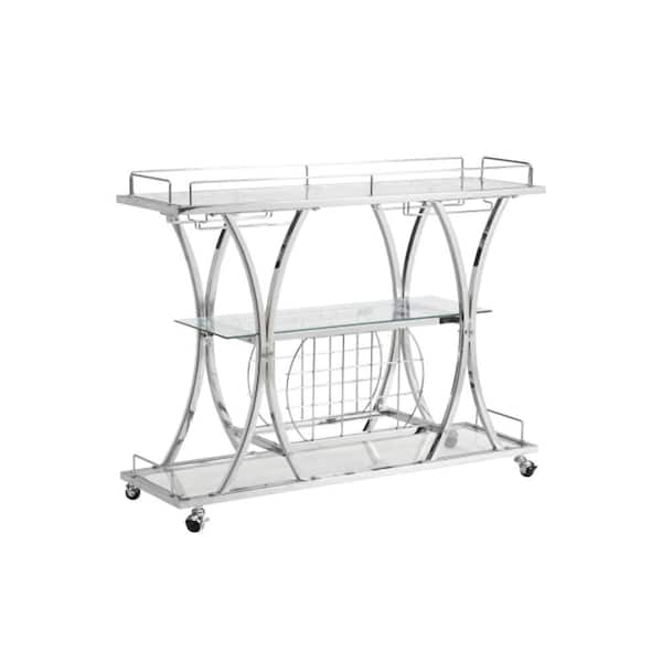 ITOPFOX Outdoor Patio Modern Glass Metal Bar Serving Cart with Wine ...