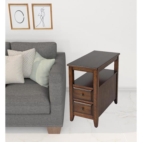 HomeRoots 12 in. Brown Rectangle MDF End Table