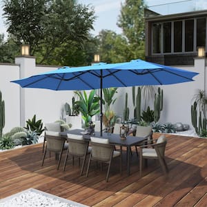 15 ft. Steel Market Patio Umbrella Double-Sided Twin Large Patio Umbrella with Base in Turquoise