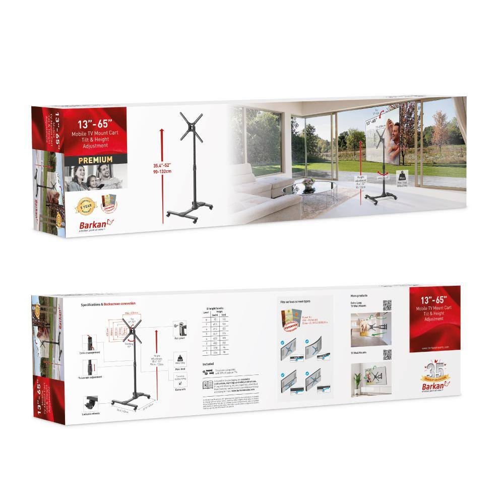 Black Adjustable Mobile TV Stand for 13-65 Inch Screens