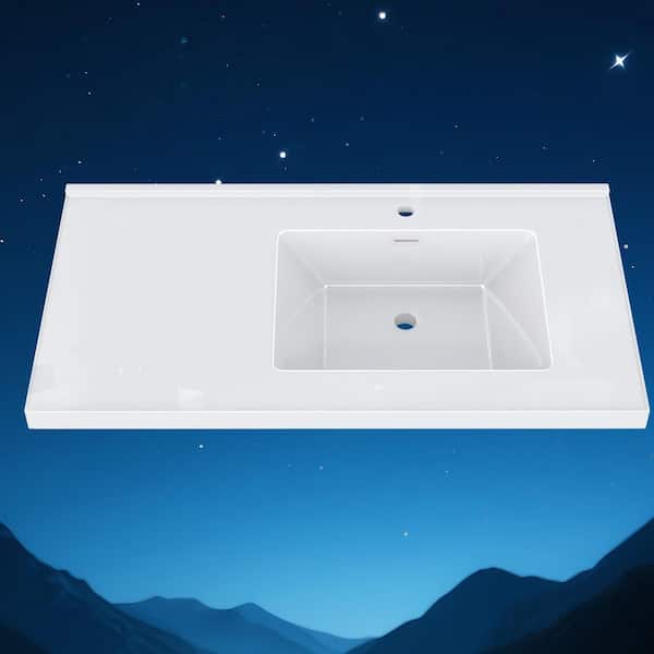 42 in. W x 22 in. D Solid Surface White Rectangular Single Sink Vanity Top with Backsplash and Basin Bathroom Countertop