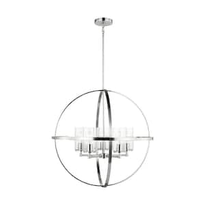 Alturas 5-Light Brushed Nickel Modern Hanging Globe Chandelier with Clear Seeded Glass Shades