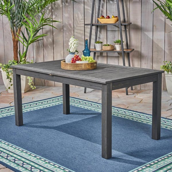 Noble House Nestor Dark Gray Rectangular Wood Expandable Outdoor Patio Dining Table