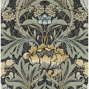 56 sq. ft. Charcoal and Goldenrod Acanthus Floral Pre-Pasted Paper Wallpaper Roll