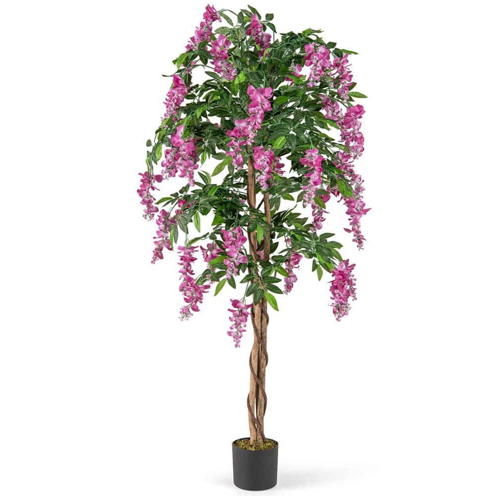 1 PCS 5.5 FT Tall Artificial Ficus Tree Faux Wisteria Plant in Nursery Pot Decoration Pink price history on PriceWatchPro