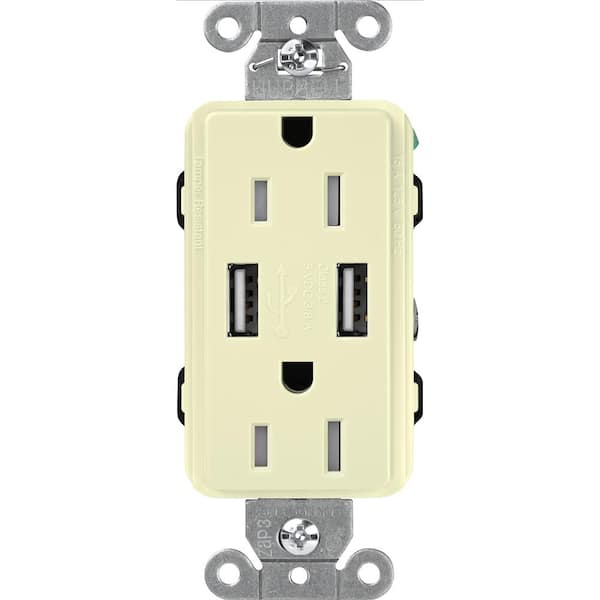 Lutron Claro 15 Amp USB Duplex Outlet, Almond (CAR-15-UBTR-AL)