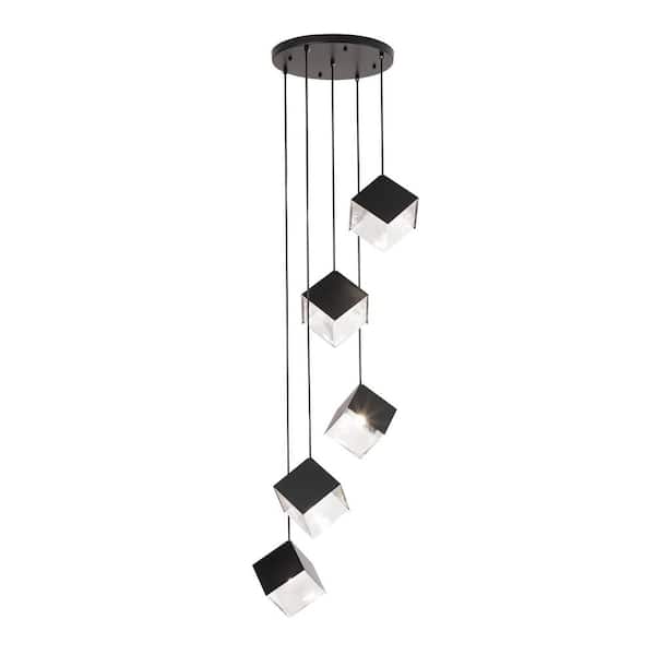 Unbranded NoirEdge Ice Cube 5-Light Black Pendant Cluster, Stairway Staircase Multi-Chandelier