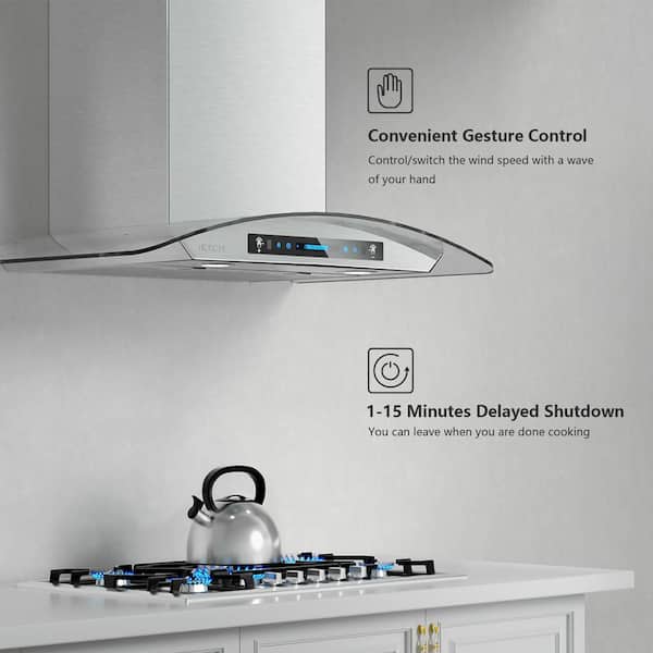 IKTCH 30 in. 900 CFM Ducted Wall Mount with LED Light Range Hood in Stainless Steel