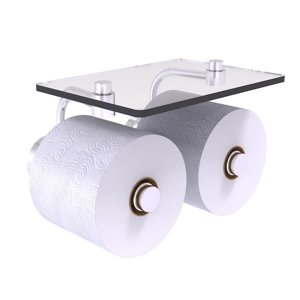 Allied Brass Dottingham Collection Wall Mounted Toilet Paper Holder in Satin Chrome with Glass Shelf