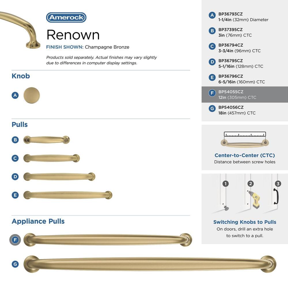 Amerock Renown 12 inch (305mm) Center-to-Center Champagne Bronze Appliance Pull