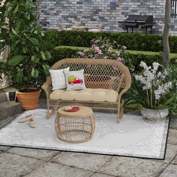 Jordan Manufacturing 16 in. L x 16 in. W x 4 in. T Reversible Outdoor Throw Pillow in Country Market Truck and Beige Plaid